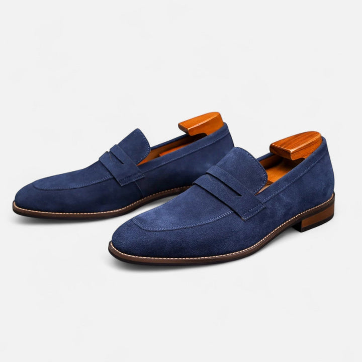 Men's Cowhide Penny Loafers - Non-Slip Slip-On Business Casual Shoes — Blue