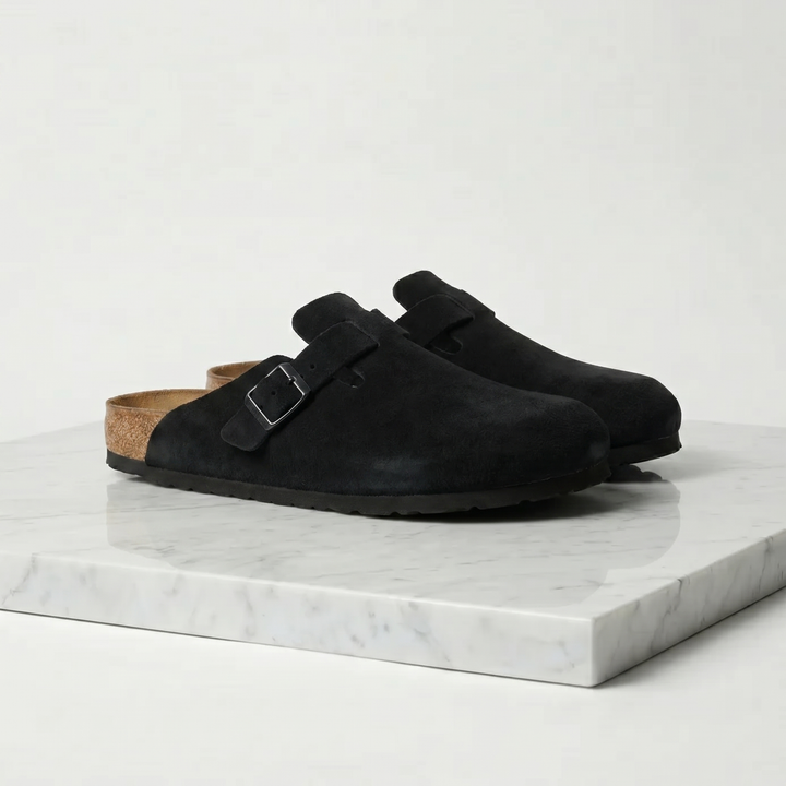 Men's Suede Clogs - Comfortable Slip-On Loafers with Leather Insole — Black