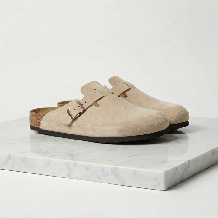 Men's Suede Clogs - Comfortable Slip-On Loafers with Leather Insole — Light Beige