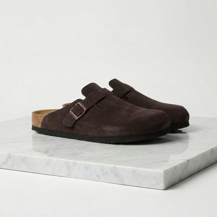 Men's Suede Clogs - Comfortable Slip-On Loafers with Leather Insole — Brown