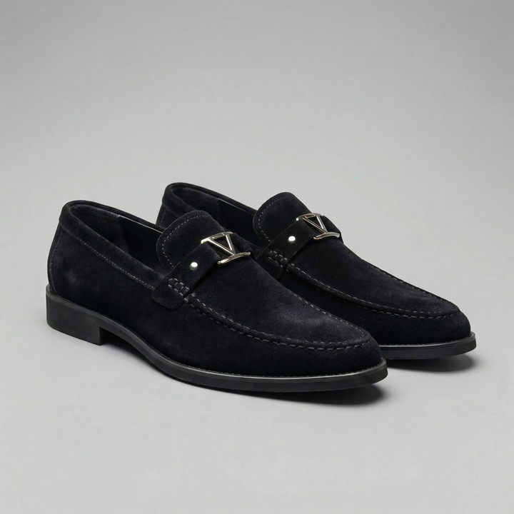 Men's Elegant Business Loafers - Suede Formal Dress Shoes — Black