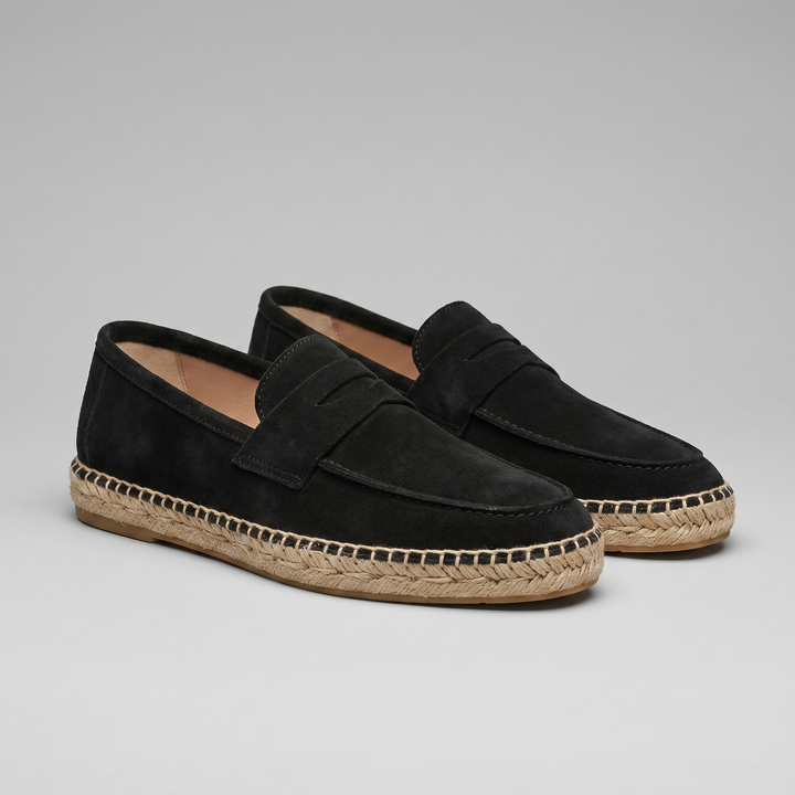 Men's Espadrille Penny Loafers - Rope-Edged Summer Slip-On Shoes — Navy Blue