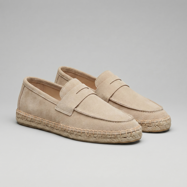 Men's Espadrille Penny Loafers - Rope-Edged Summer Slip-On Shoes — Beige