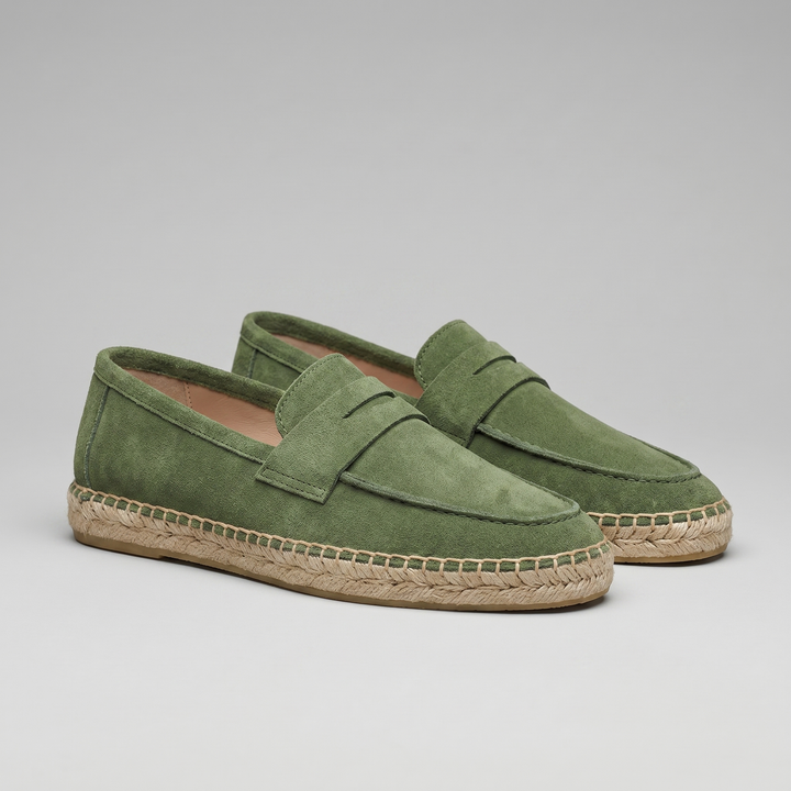 Men's Espadrille Penny Loafers - Rope-Edged Summer Slip-On Shoes — Green