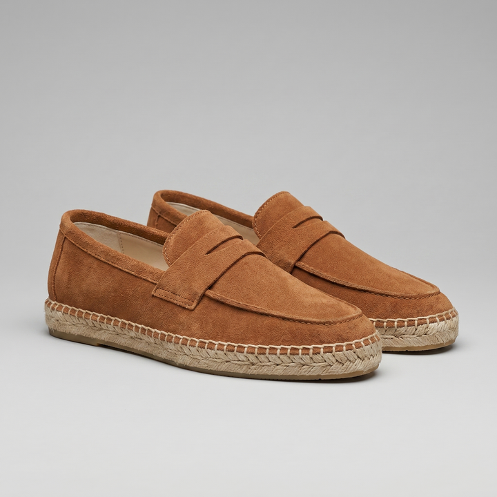 Men's Espadrille Penny Loafers - Rope-Edged Summer Slip-On Shoes — Brown