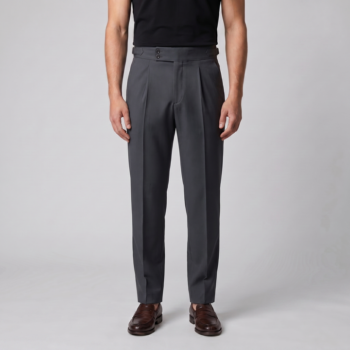 Men's High-Waist Formal Trousers - Tailored Flat-Front Fit — Grey