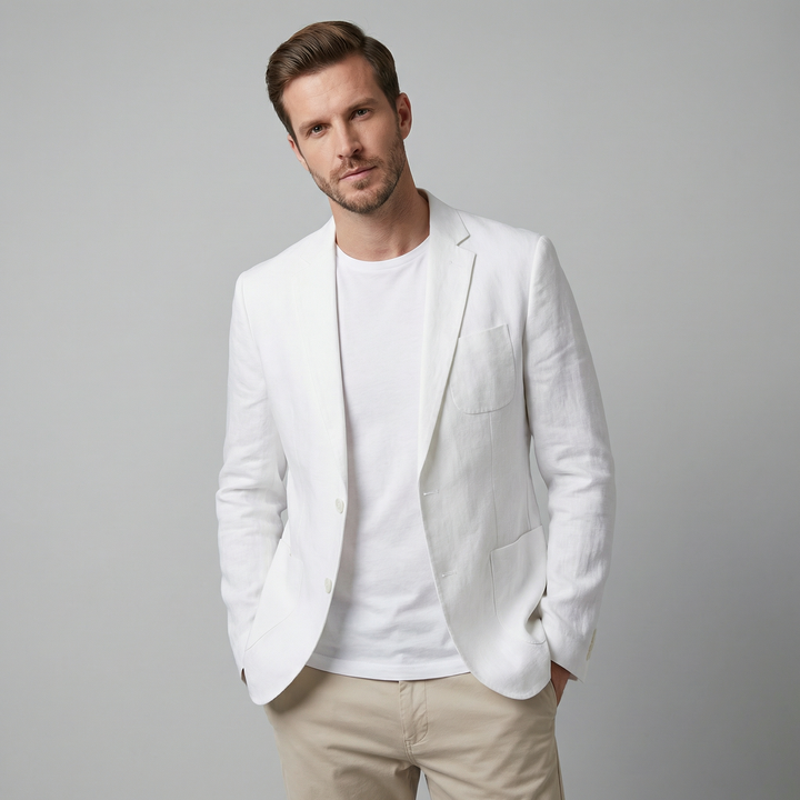 Men's Lightweight Linen Blazer - Versatile Suit Jacket for Warm Days — White