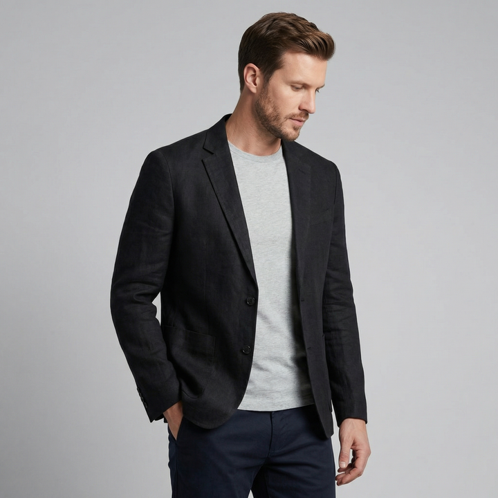 Men's Lightweight Linen Blazer - Versatile Suit Jacket for Warm Days — Black