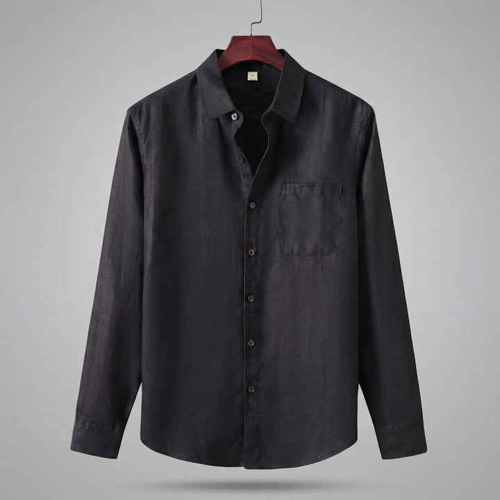 Men's Linen Long Sleeve Shirt - Relaxed Fit for Summer and Beyond — Black