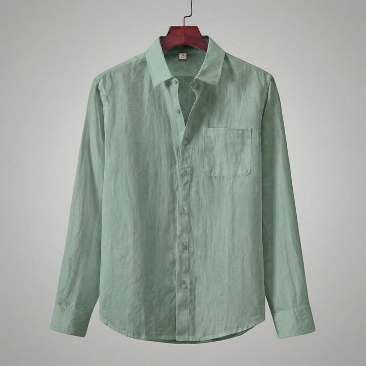 Men's Linen Long Sleeve Shirt - Relaxed Fit for Summer and Beyond — Green