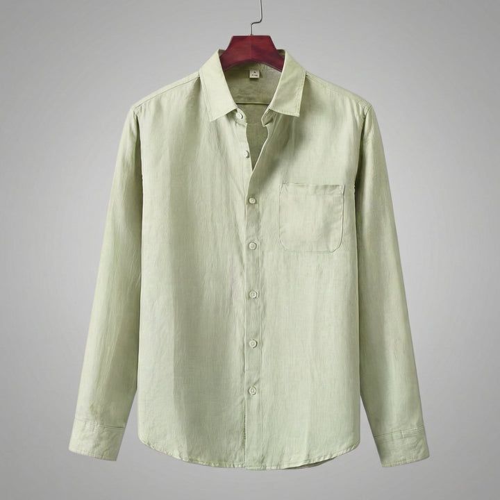 Men's Linen Long Sleeve Shirt - Relaxed Fit for Summer and Beyond — Light Green