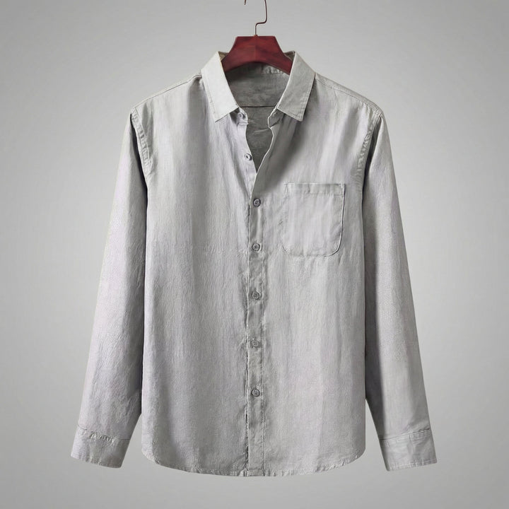 Men's Linen Long Sleeve Shirt - Relaxed Fit for Summer and Beyond — Grey