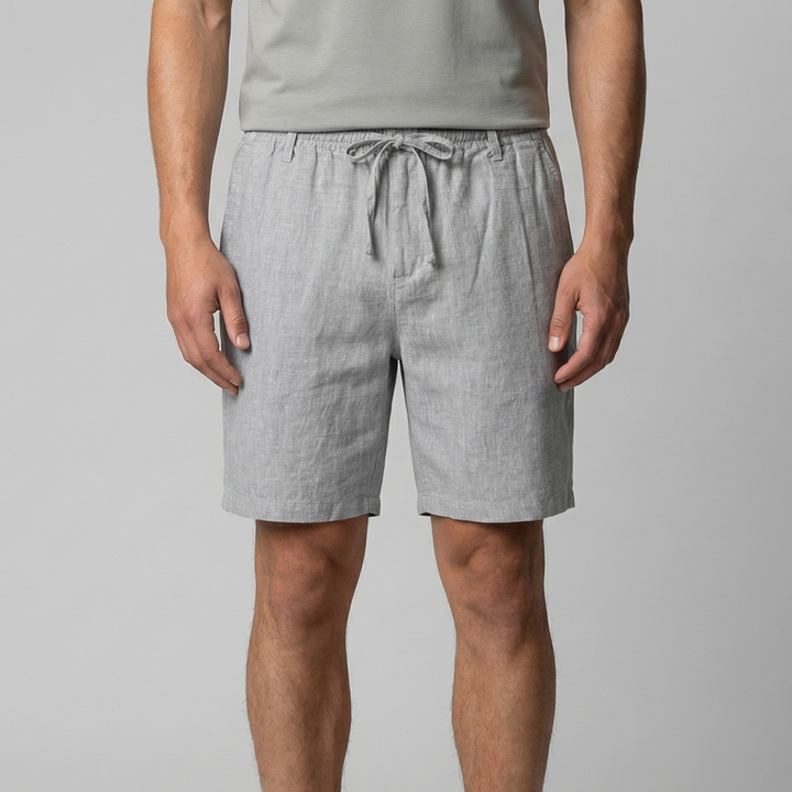 Men's Linen Summer Shorts - Relaxed Straight Fit Beachwear — Grey