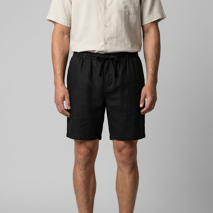 Men's Linen Summer Shorts - Relaxed Straight Fit Beachwear — Black