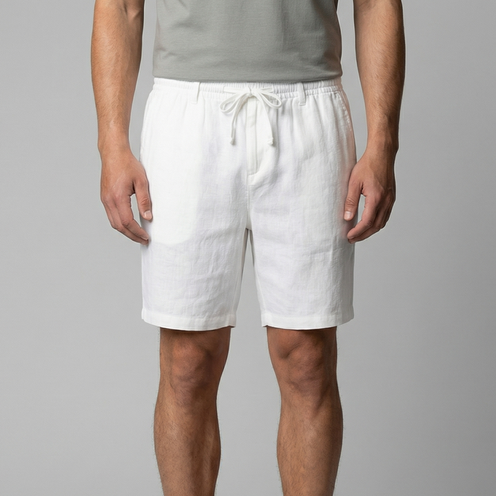 Men's Linen Summer Shorts - Relaxed Straight Fit Beachwear — White