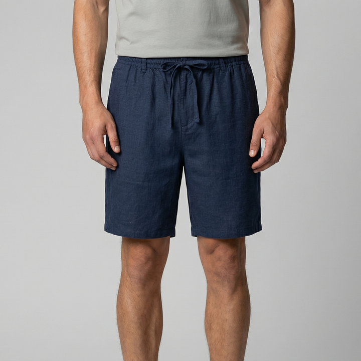 Men's Linen Summer Shorts - Relaxed Straight Fit Beachwear — Blue