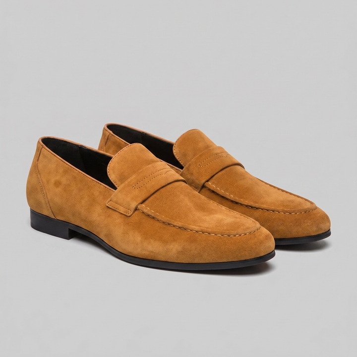 Men's Suede-Effect Penny Loafers - Smart-Casual Slip-On Shoes, 7 Colors — Mustard Yellow