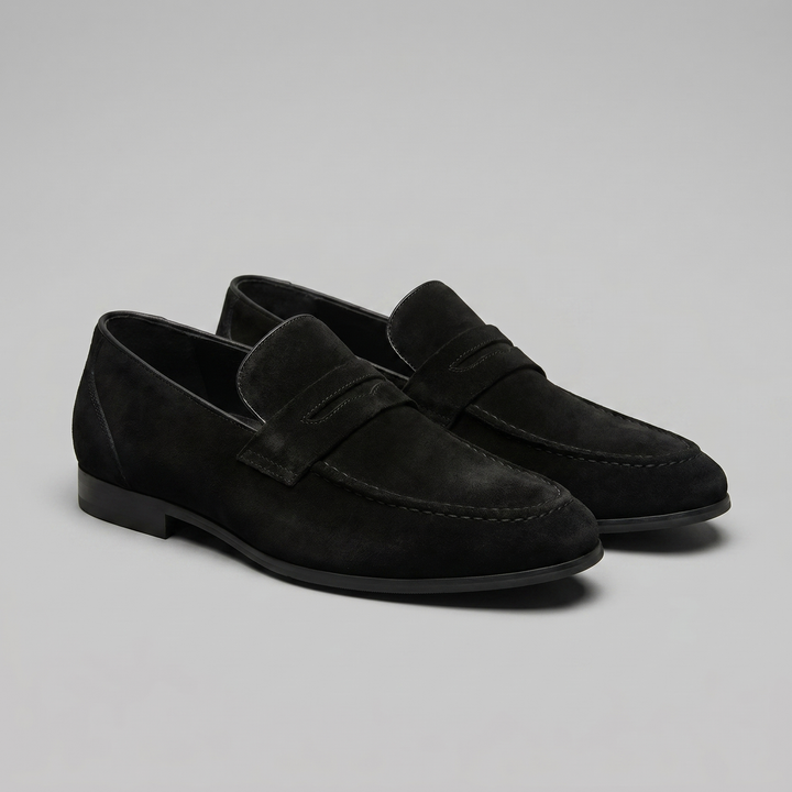 Men's Suede-Effect Penny Loafers - Smart-Casual Slip-On Shoes, 7 Colors — Black