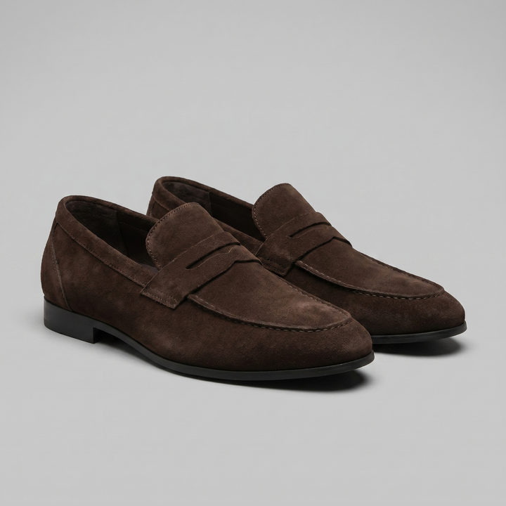 Men's Suede-Effect Penny Loafers - Smart-Casual Slip-On Shoes, 7 Colors — Dark Brown