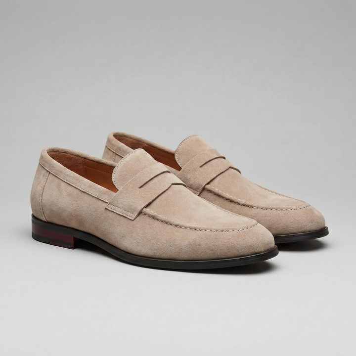 Men's Suede-Effect Penny Loafers - Smart-Casual Slip-On Shoes, 7 Colors — Beige