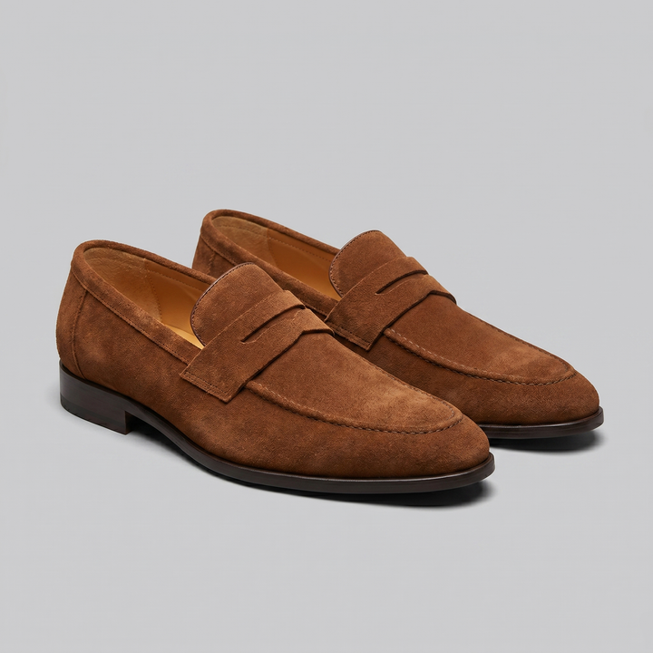 Men's Suede-Effect Penny Loafers - Smart-Casual Slip-On Shoes, 7 Colors — Tan