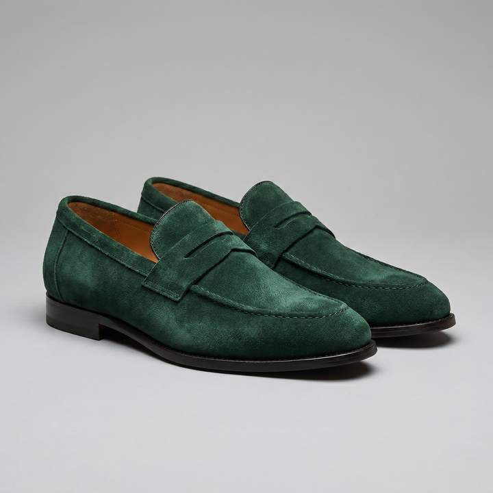 Men's Suede-Effect Penny Loafers - Smart-Casual Slip-On Shoes, 7 Colors — Green