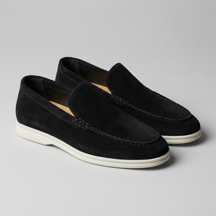 Men's Suede Slip-On Loafers - Breathable Casual and Formal Shoes — Black