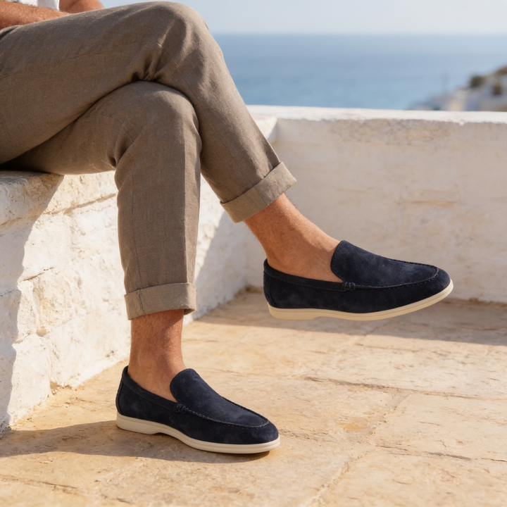 Men's Suede-Effect Slip-On Penny Loafers - Smart Casual Shoes — Navy