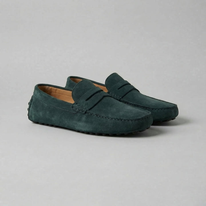 Men's Suede Penny Loafers - Sleek Casual to Formal Dress Shoes — Green