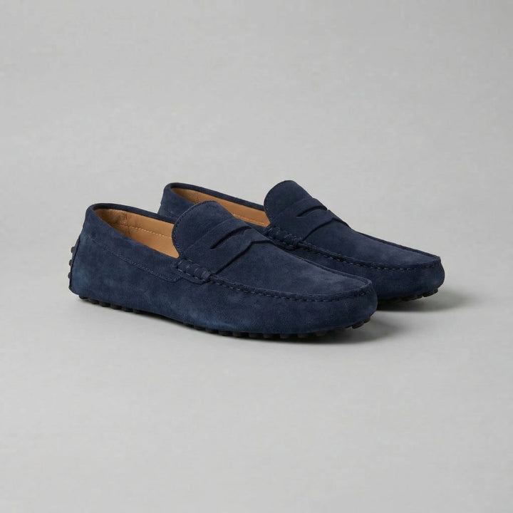Men's Suede Penny Loafers - Sleek Casual to Formal Dress Shoes — Blue