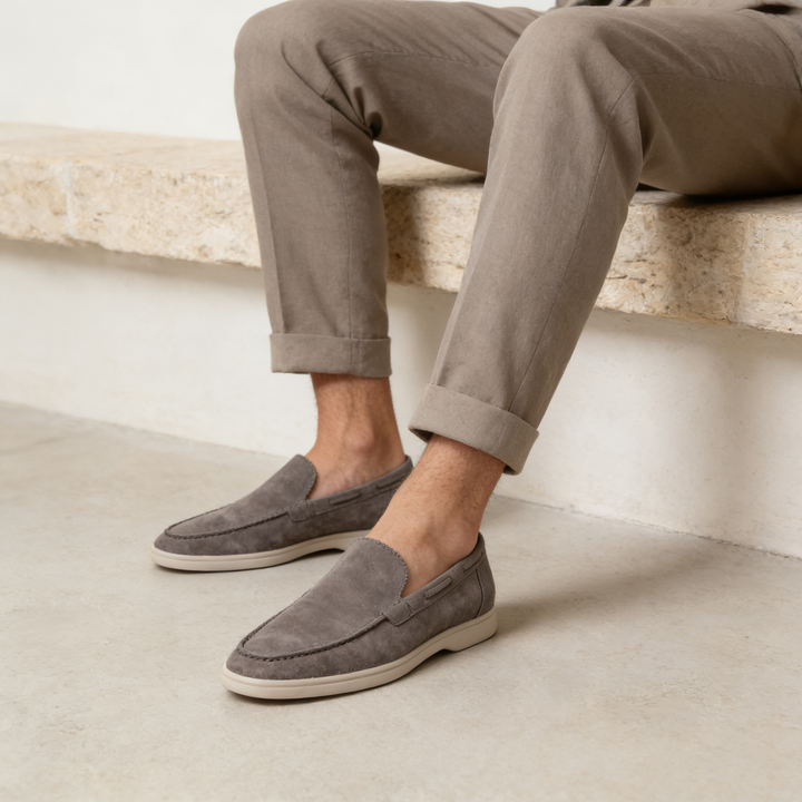 Men's Suede Slip-On Loafers - Casual and Dress Shoes, 10 Colors — Light Grey