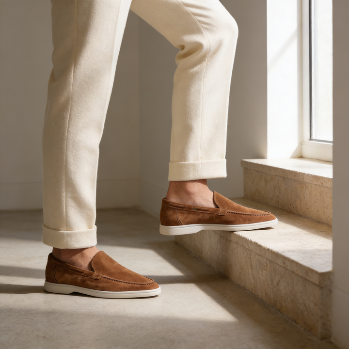 Men's Suede Slip-On Loafers - Casual and Dress Shoes, 10 Colors — Light Brown