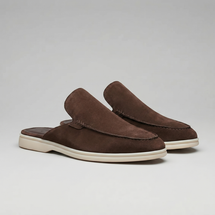Men's Suede Backless Loafer Mules - Smart Casual Slip-On Shoes — Dark Brown