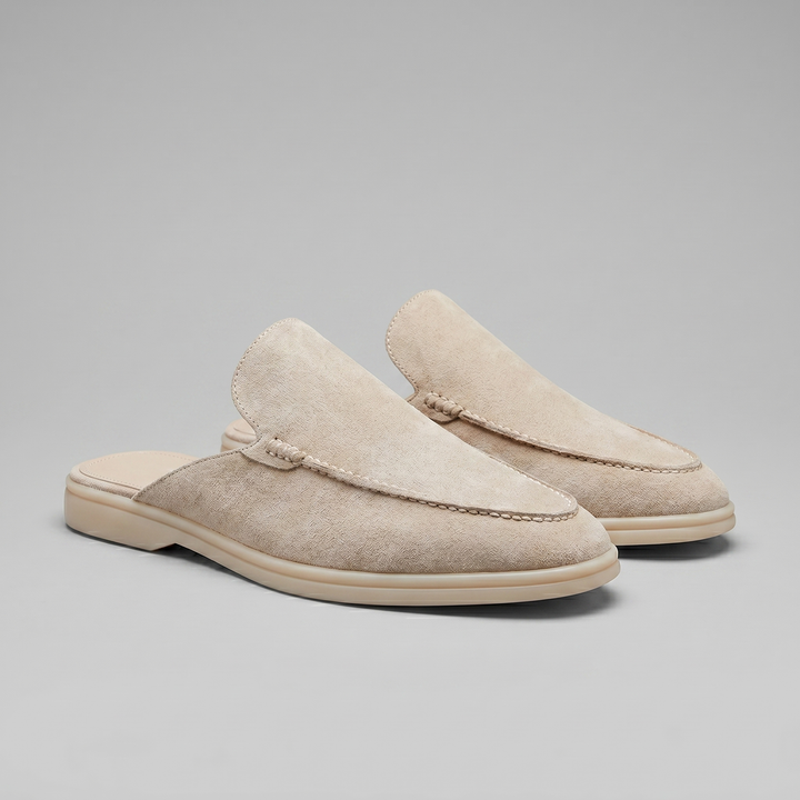 Men's Suede Backless Loafer Mules - Smart Casual Slip-On Shoes — Apricot