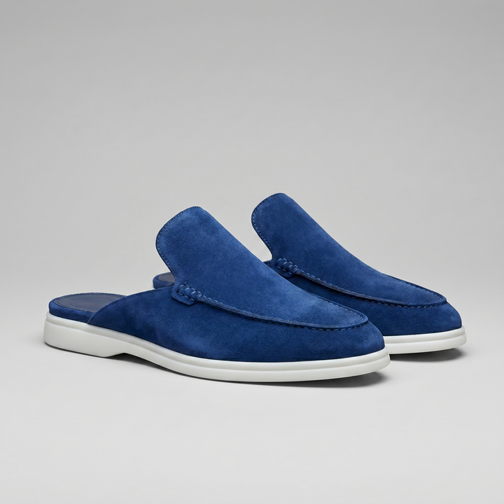 Men's Suede Backless Loafer Mules - Smart Casual Slip-On Shoes — Blue