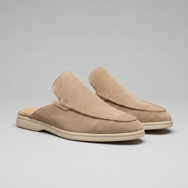 Men's Suede Backless Loafer Mules - Smart Casual Slip-On Shoes — Beige