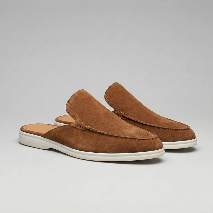 Men's Suede Backless Loafer Mules - Smart Casual Slip-On Shoes — Brown