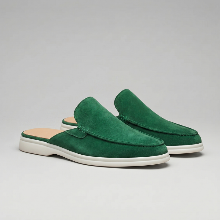 Men's Suede Backless Loafer Mules - Smart Casual Slip-On Shoes — Green