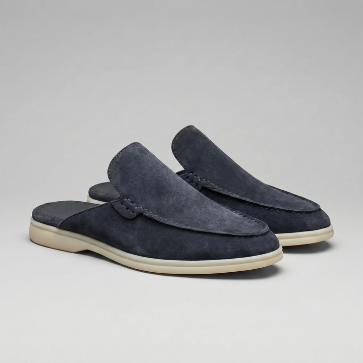 Men's Suede Backless Loafer Mules - Smart Casual Slip-On Shoes — Gray