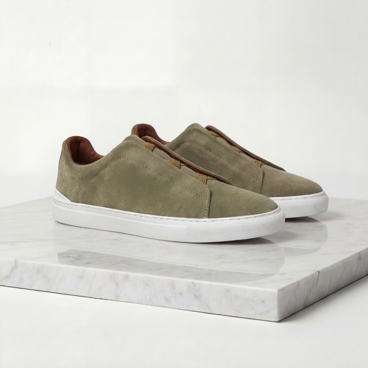 Men's Suede Sneakers with Loop Lacing - Semi-Formal Casual Shoes — Green