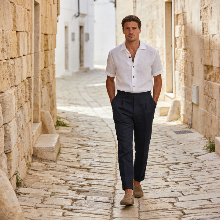 Men's Summer Trousers - Tailored Straight-Leg Classic Fit Pants — Navy