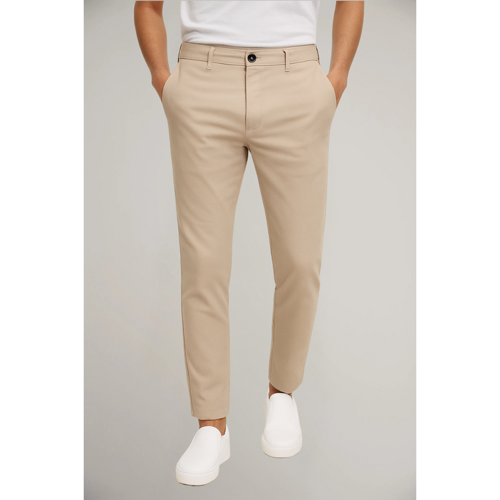 Men's Tailored Slim Leg Trousers with Sharp Crease - Smart Formal Office Trousers — Light Brown