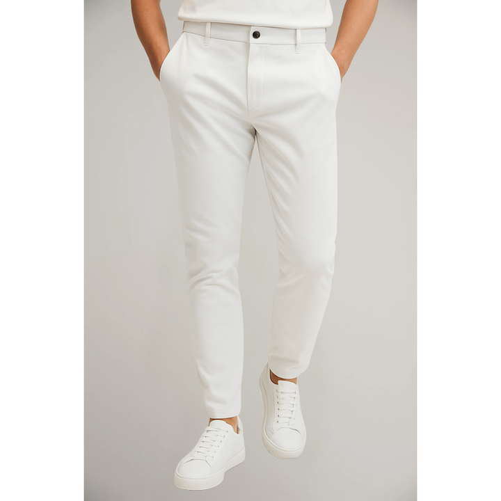 Men's Tailored Slim Leg Trousers with Sharp Crease - Smart Formal Office Trousers — White