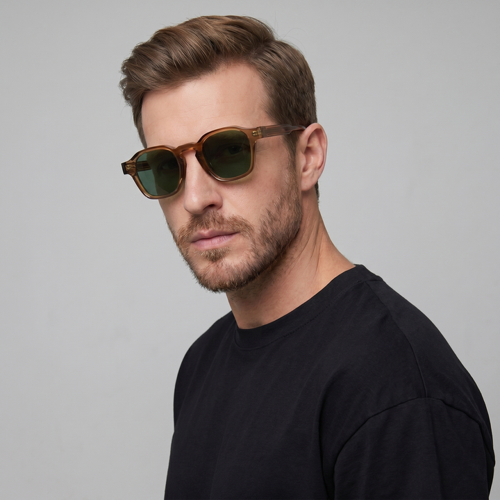 Men's Vintage Square Sunglasses with Dark Lenses - Retro Style Eyewear — Amber