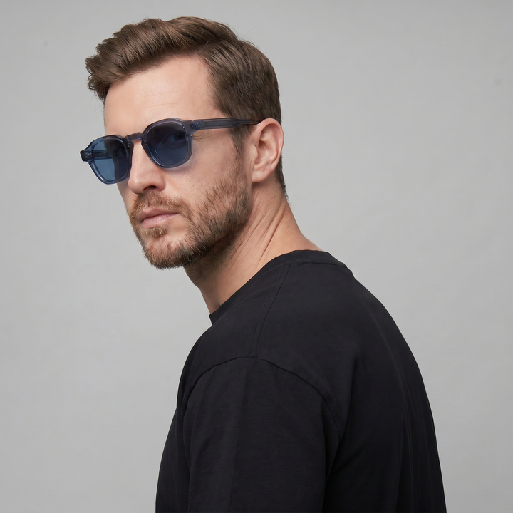 Men's Vintage Square Sunglasses with Dark Lenses - Retro Style Eyewear — Blue