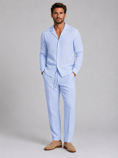 Men’s Linen Style Shirt & Trousers Set – Relaxed Tailored Fit