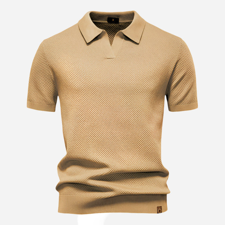 Men's Short Sleeve Cotton Knit Polo - Smart-Casual Summer Top — Beige