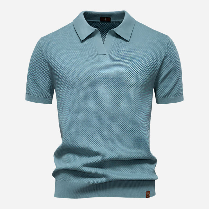 Men's Short Sleeve Cotton Knit Polo - Smart-Casual Summer Top — Blue