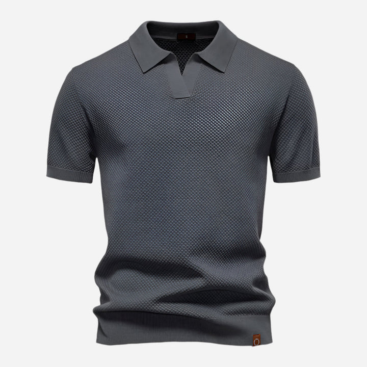 Men's Short Sleeve Cotton Knit Polo - Smart-Casual Summer Top — Dark Grey