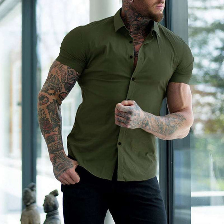 Men's Slim Fit Short Sleeve Shirt - Tailored Look — Army Green